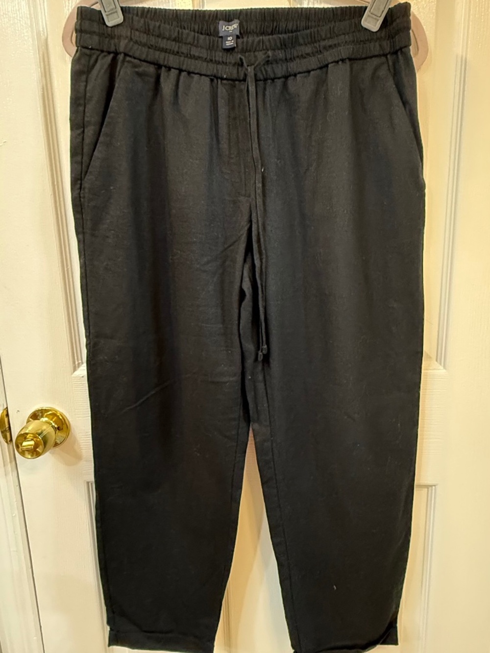 J. Crew Linen Pants Women's 10 Pull On Drawstring Straight Leg Black AW839